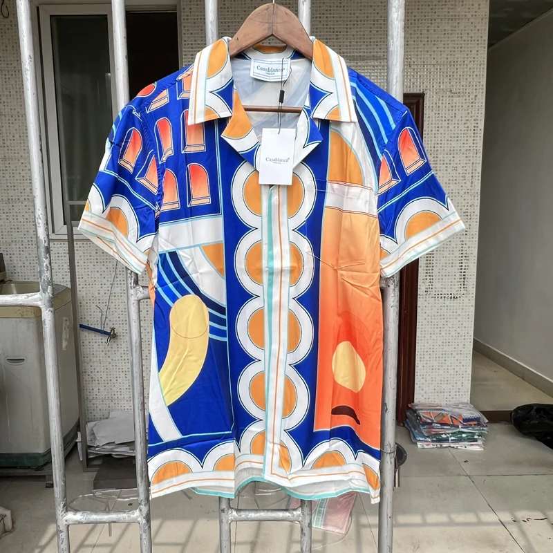 

2023 Summer New Casablanca Shirts Bull Riding Pattern Print Pattern Casual Loose Men Women Couple Fashion Short Sleeve Shirt