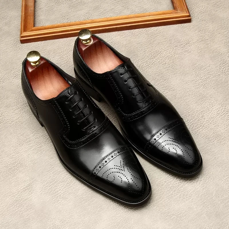 

Fashion Oxford Shoes Men Brogues Shoes Genuine Leather Italian Design Lace Up Formal Wedding Black Business Party Dress Shoe Men