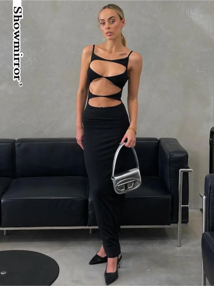

Hollow out Black Sexy Backless Maxi Dress Summer Outfits for Women mujer vestido Club Party Sleeveless Long Dresses Robes