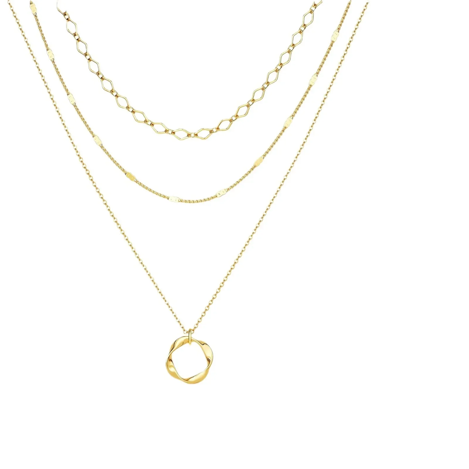 Латунное позолоченное простое круглое ожерелье модное женское трехслойное