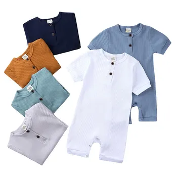 Summer Newborn Baby Romper Soild Color Baby Clothes Girl Rompers Cotton Short Sleeve O-neck Infant Boys Romper 0-24 Months 1