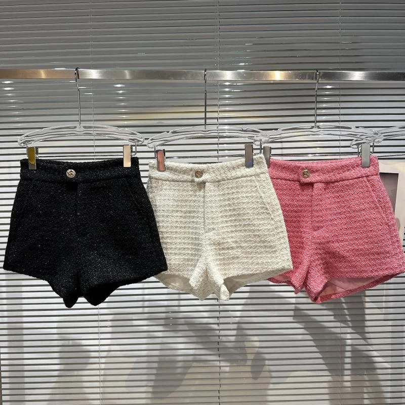 

【Absgd】 2022 Winter New Arrival Metal Buttons Tweed Shorts Women Biker Shorts Women Women Shorts