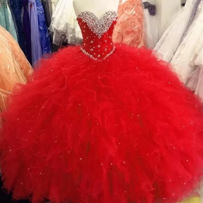 

ANGELSBRIDEP Sweetheart Ball Gown Quinceanera Dresses Vestidos De 15 Anos Crystal Beading Sparkly Tulle Princess Birthday Party