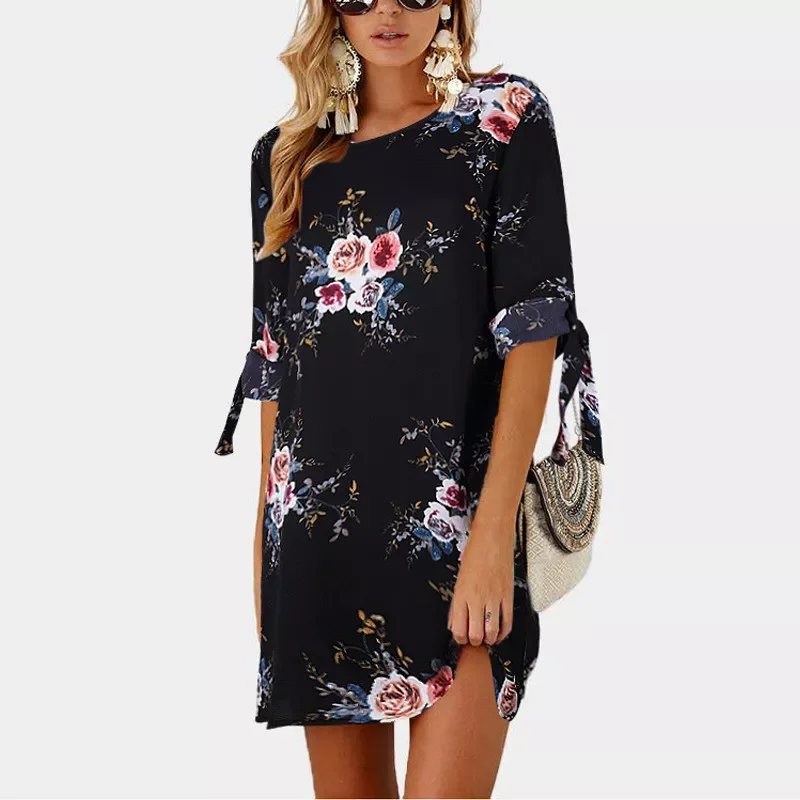 

Zomer Jurk 2022 Vrouwen Bloemenprint Strand Chiffon Jurk Ongedwongen Losse Mini Party Dress Boho Zonnejurk Vestidos