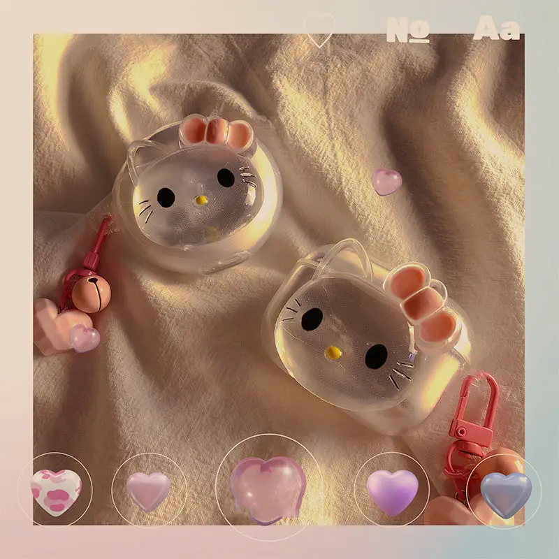 

Милые плюшевые Мультяшные беспроводные Bluetooth наушники Kawaii Hellow Kitty Sanrio, прозрачные украшения, Аниме подарок на день рождения
