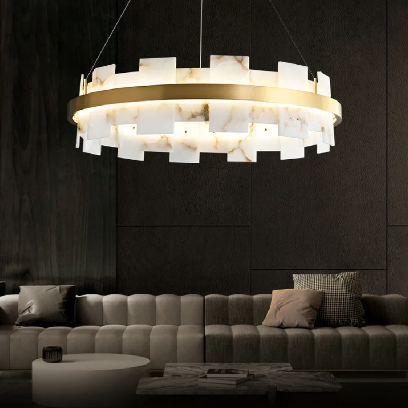 

Pendant Lamp Led Art Chandelier Light Modern Luxury White Marble Simple Round Dimmable Lustres Home Decor Luminaire for Dining
