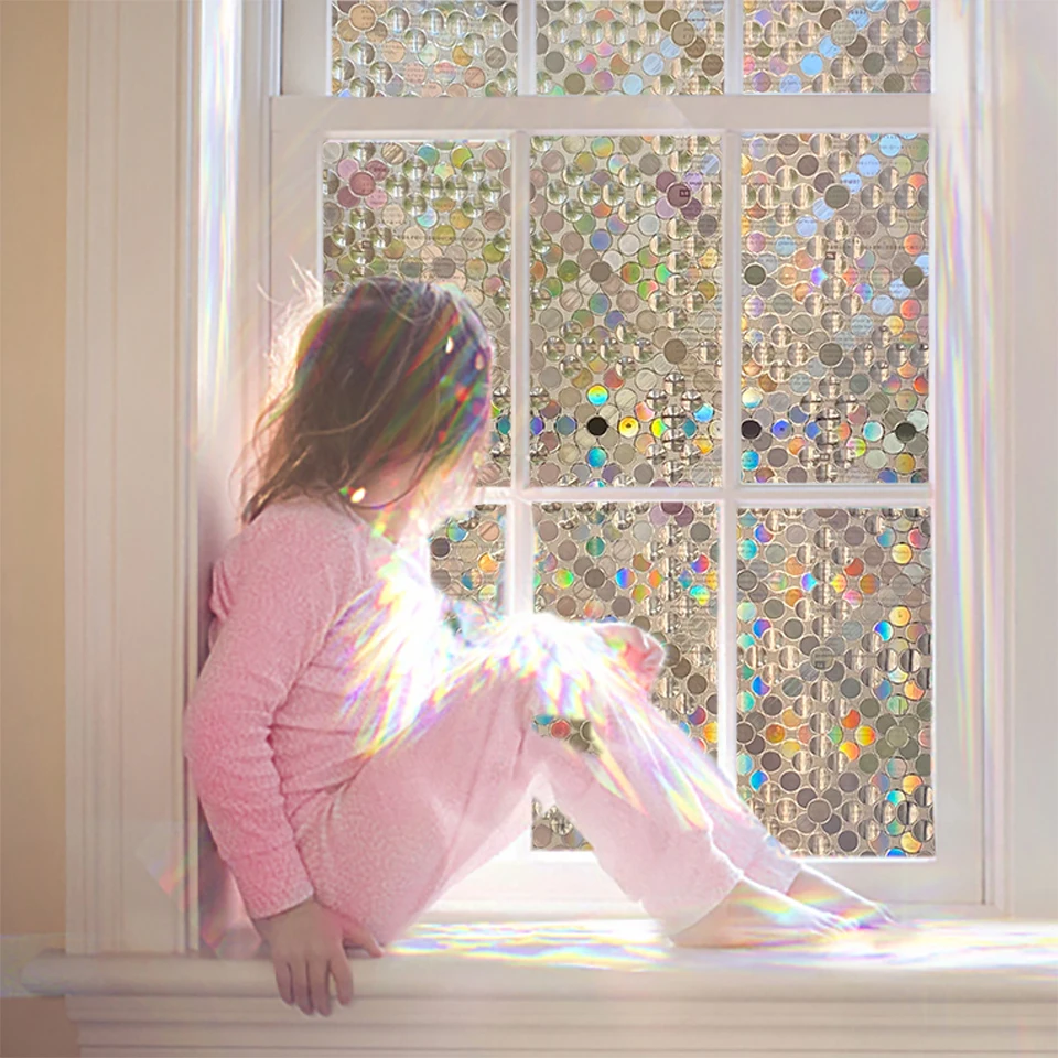 

3D Window Film Stained Glass Decorative Uv Window Sticker Privacy Rainbow Frosted Adhesive Film Window Decal for Glass Window