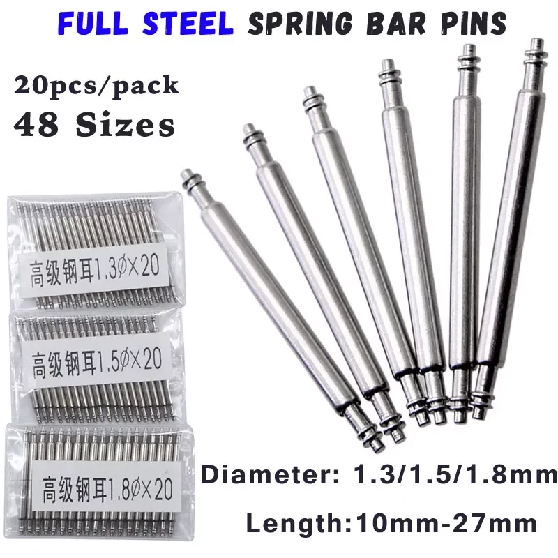 

20pcs 1.3 1.5 1.8mm Diameter Straight Stainless Steel Watch Pin Pepair Tools & Kits Watch Strap Spring Bars Pins 10-27mm