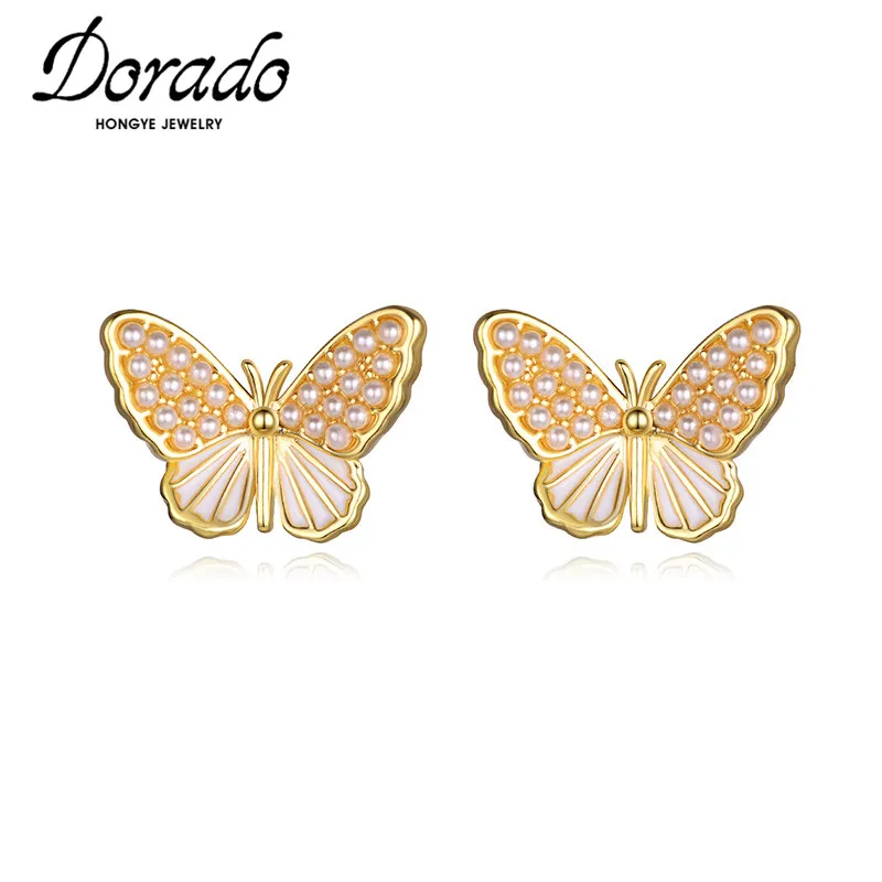 

Dorado Vintage Butterfly Pearl Stud Earrings for Women Girl High Quality Metal Gold Color Earring Weddings Jewelry Gifts Brincos