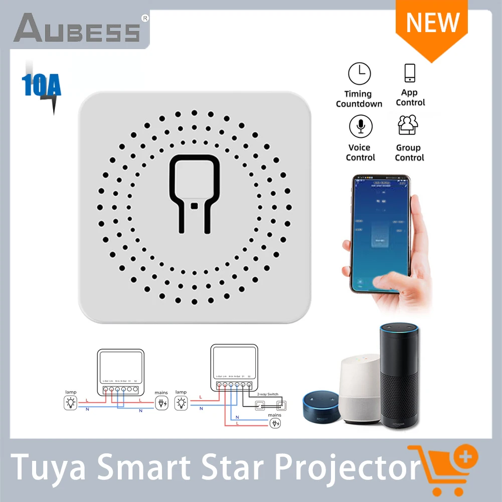 

Aubess 10A Mini Smart Switch Module Control Timer WIFI Wireless Switch Group Control For Tmall Wizard Smart Life Google Alexa