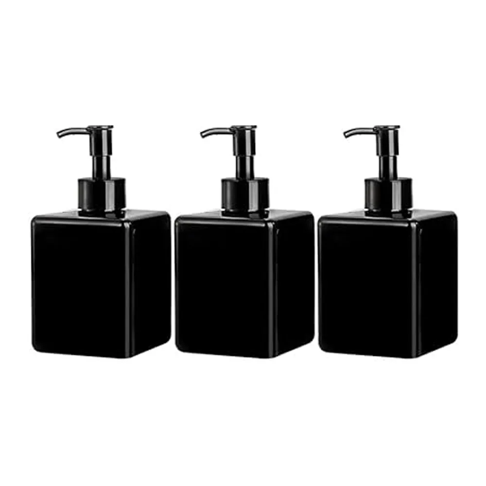 

3PCS 450ML Empty Refillable Pump Bottles Plastic Square Shampoo and Conditioner Dispensers for Lotions Shampoos Body Wash Creams
