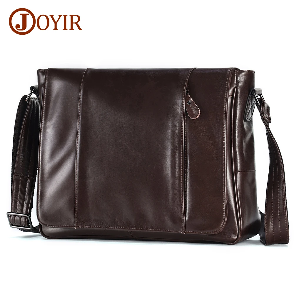 JOYIR Genuine Leather Men Messenger Bag Office Travel Crossbody Bag for iPad Tablet 14" Laptop Vintange Shoulder Satchel Bag