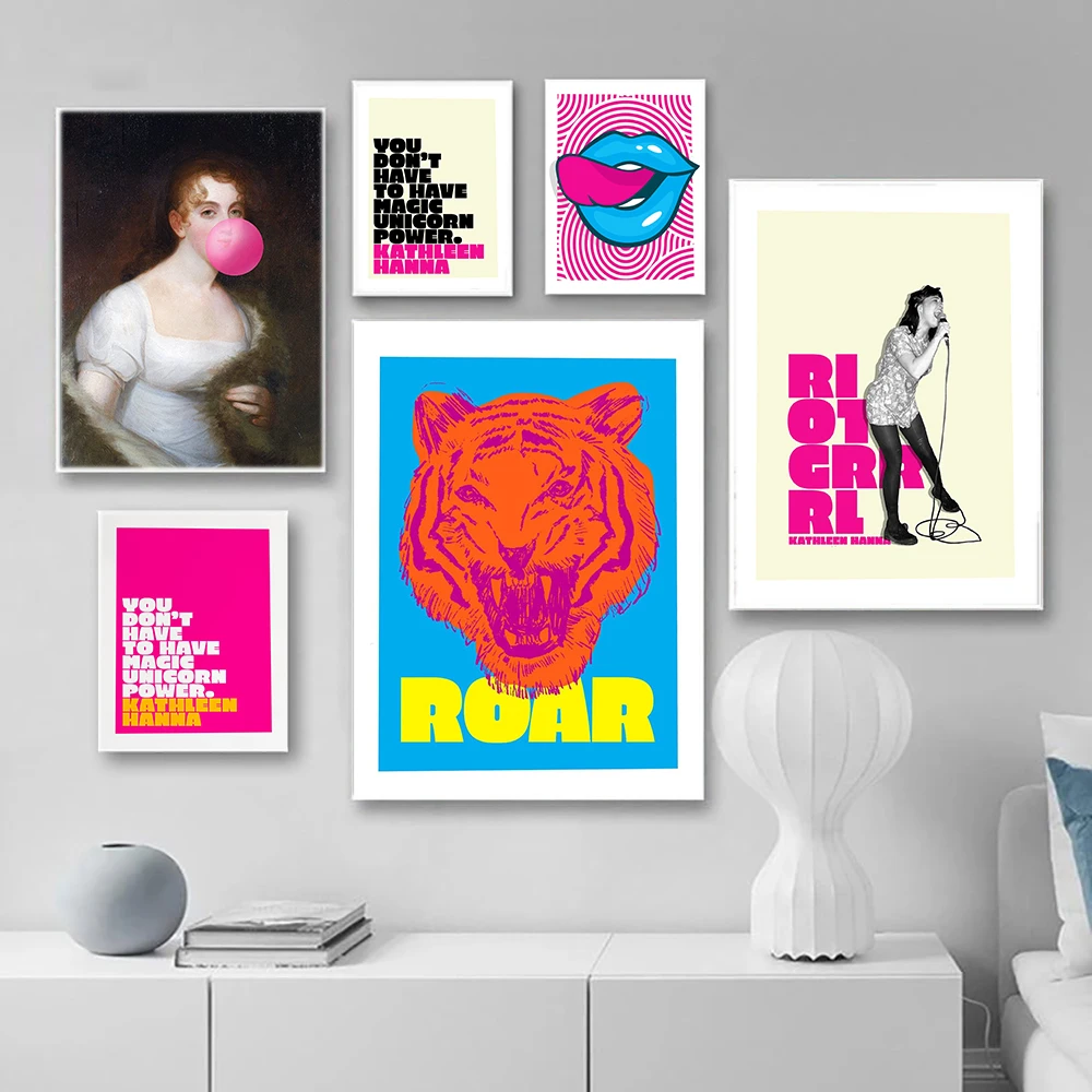 

Modern Feminist Indie Room Decor Canvas Painting Color Tiger Retro Aesthetic Pop Art Quote Poster Dorm Home Decor Prints Picture