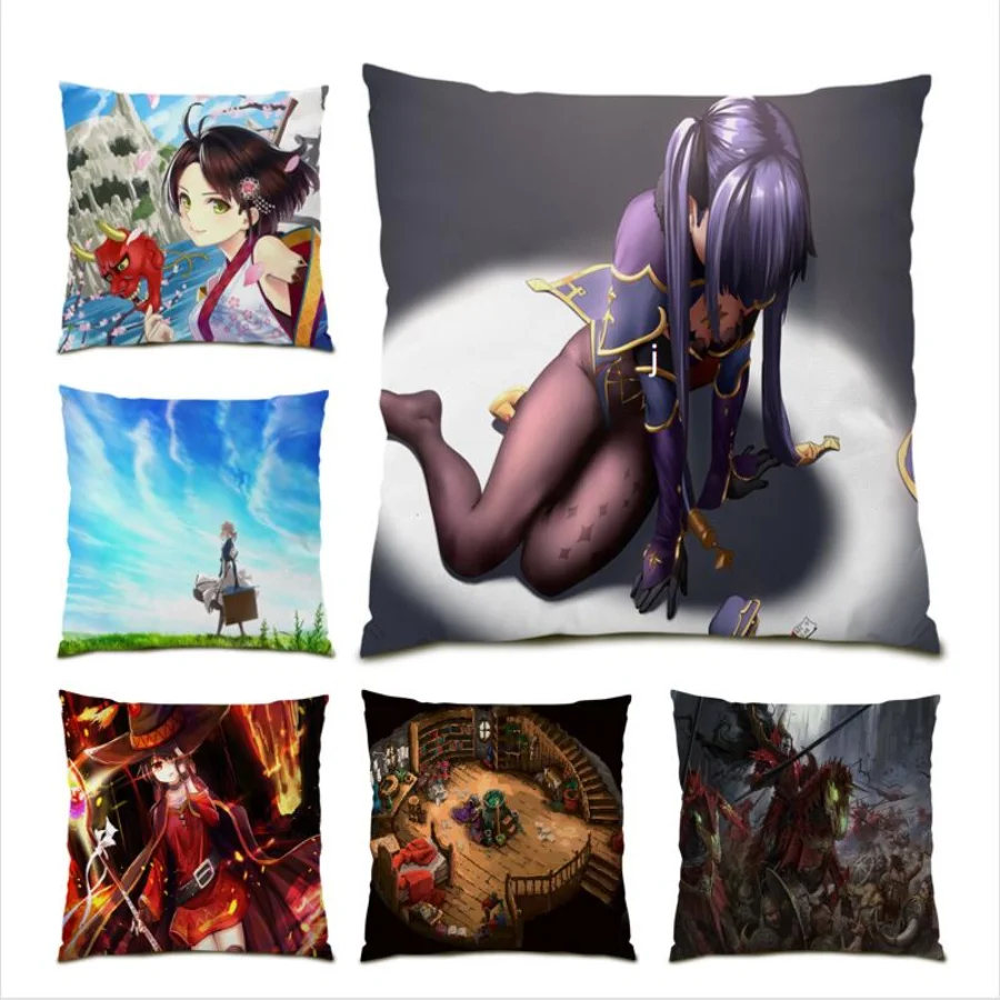

Beautiful Girl Decoration Home Living Room Decoration 45x45 Cushion Cover 45x45 Anime Cute Square Polyester Linen Gift Bed E0973
