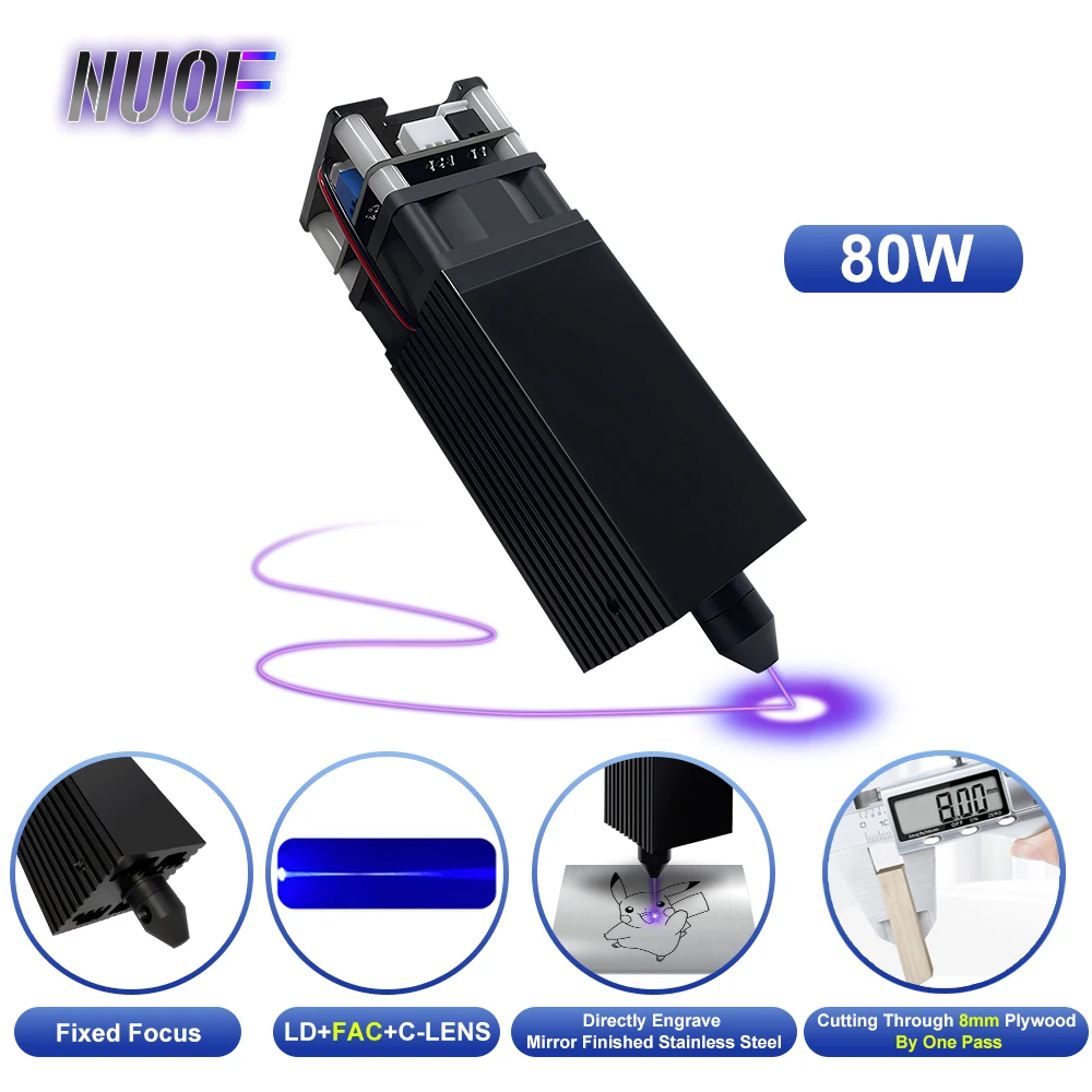 NUOF 80W Laser Module with Air Assist Laser Engraving Head 450nm Blue Laser Head for CNC Laser Cutting Machine