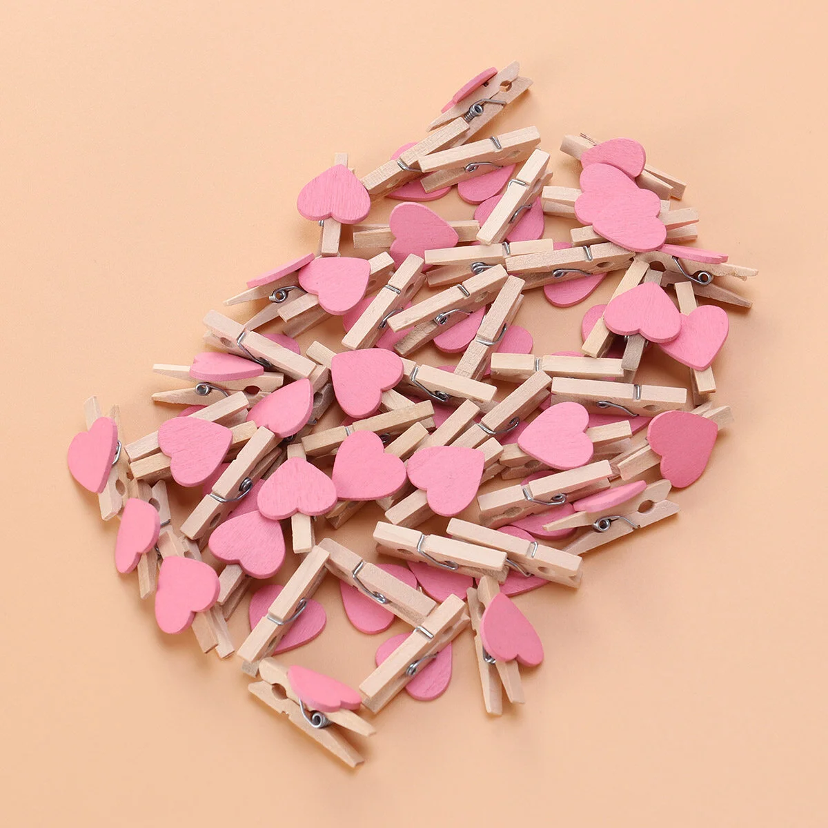 

50pcs Heart Decor Love Wood Clips Beautiful Small Fixation Clips for Photo Painting (Pink)