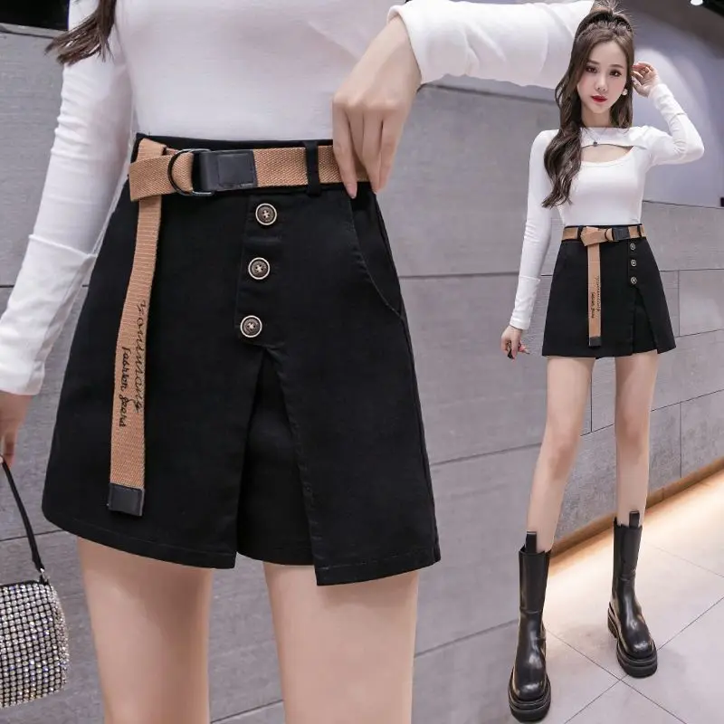 New Women's Summer 2023 Fashion High-waisted Shorts Women Wear Thin A Word Fake Two Skirt Suit Pants