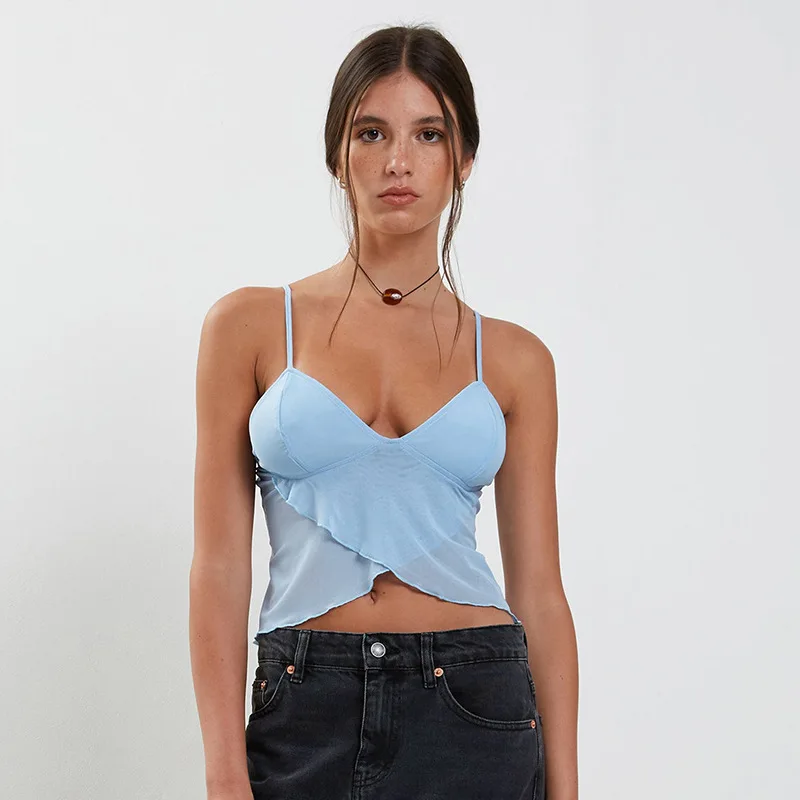 

Ladies Printed Tank Top Sexy V Neck Ruffles Camisole Spice Girl Top