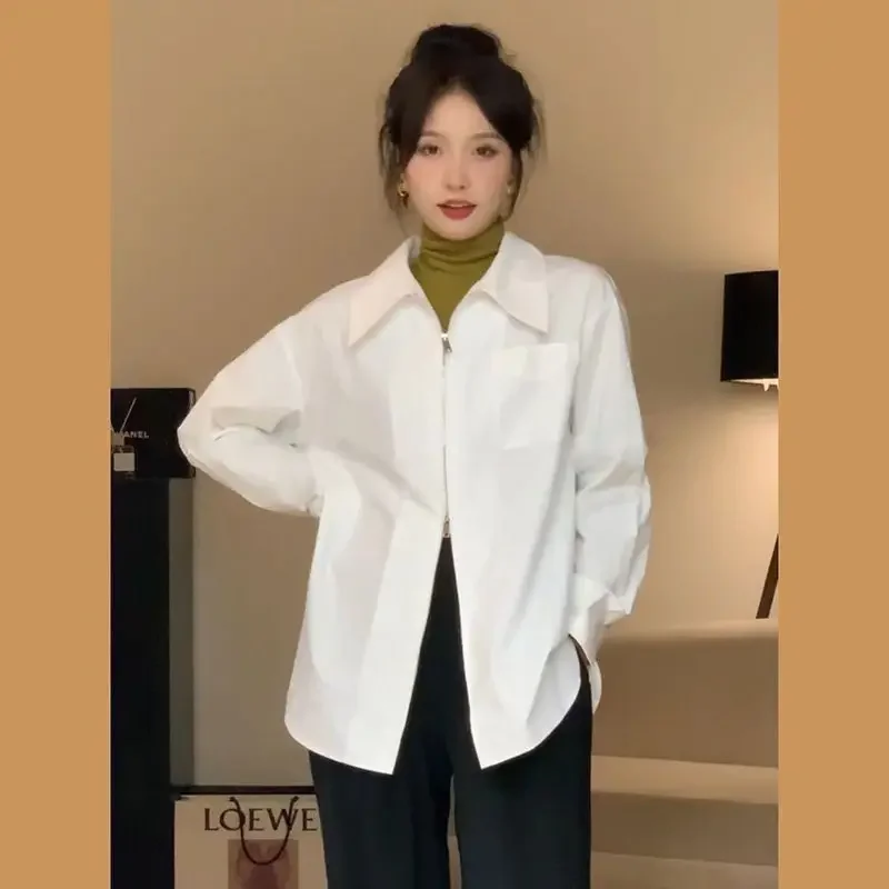 Женская тонкая свободная офисная одежда на молнии с длинным рукавом и отложным