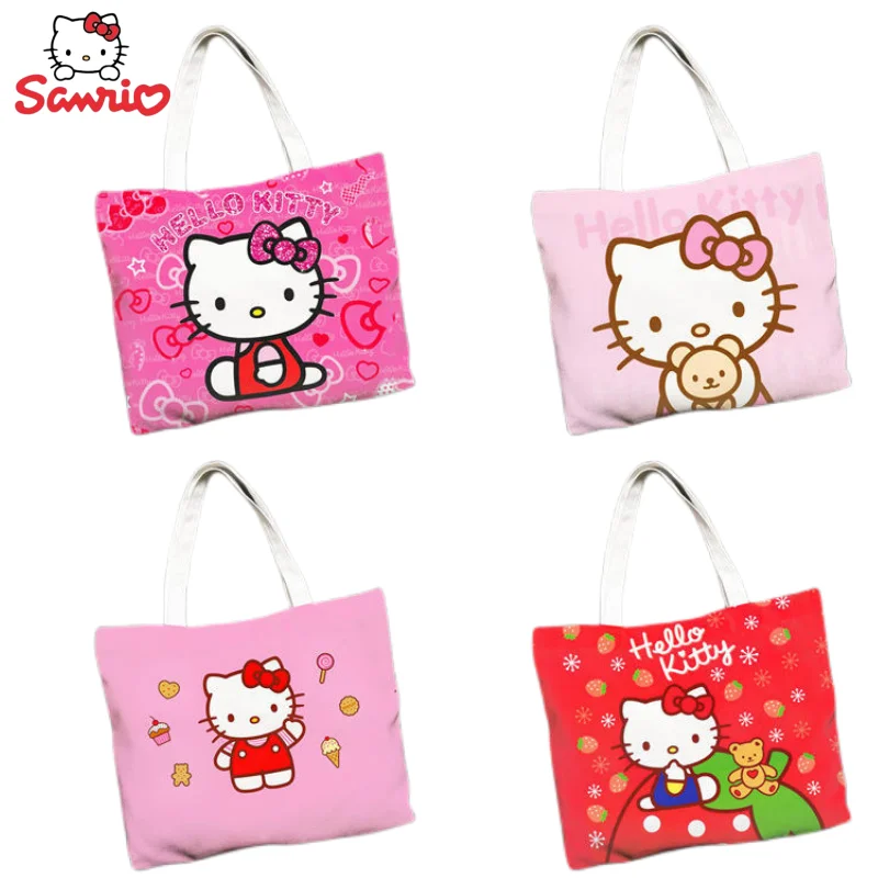 

Sanrio anime peripheral cartoon kawaii cute Hello Kitty canvas bag creative large-capacity shoulder bag festival gift wholesale