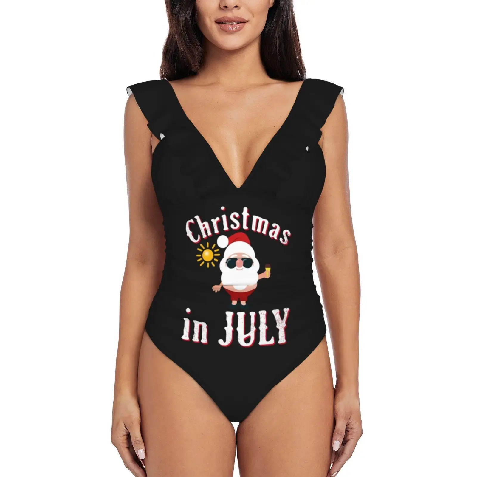 

Рождество в июле Цельный купальник женские купальные костюмы с рюшами новые пляжные купальники для девочек для мальчиков подарок на день р...