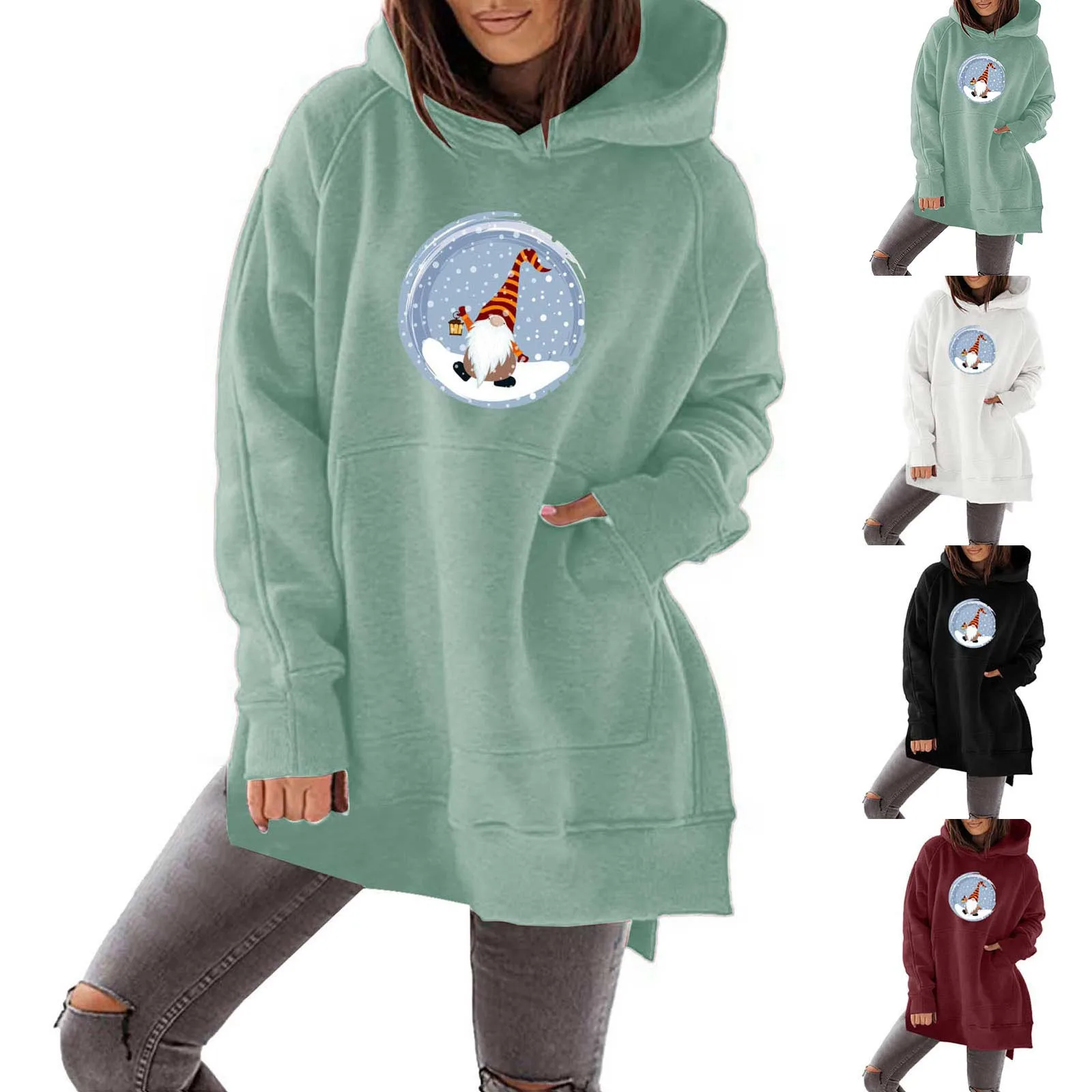 

Женский пуловер с капюшоном и длинным рукавом, в стиле оверсайз