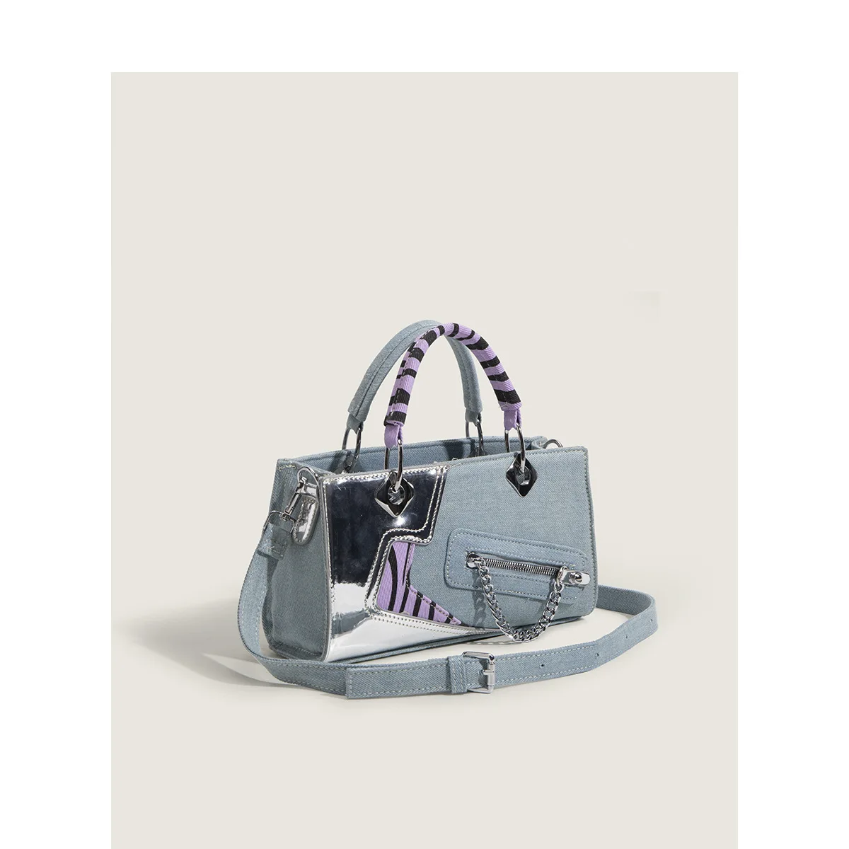 

Женская Джинсовая сумочка на цепочке, голубая или Серебристая сумка через плечо с зеброй, универсальная сумка-мешок на плечо с верхней ручк...