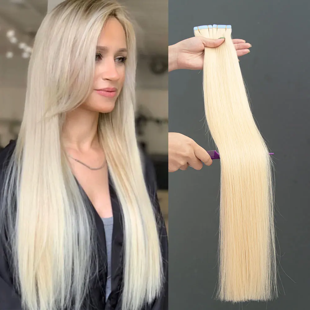 24 Inches Tape In Human Hair Straight Natrual Black Invisible Tape Hair Extensions Skin Weft Double Side European Remy Hair
