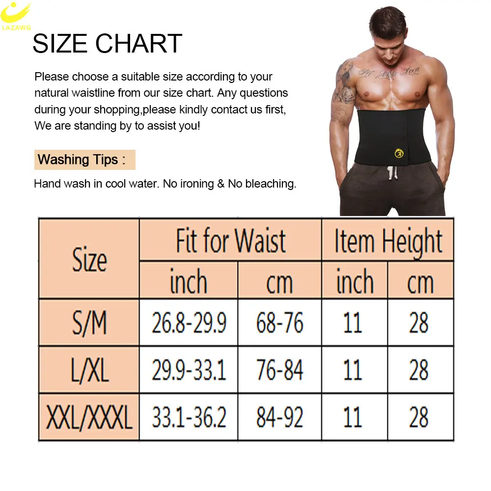 LAZAWG Men Waist Trainer Weight Loss Waist Cincher Trimmer Belly Control Belt Slimming Band Body Shaper Girdle Sport Gym