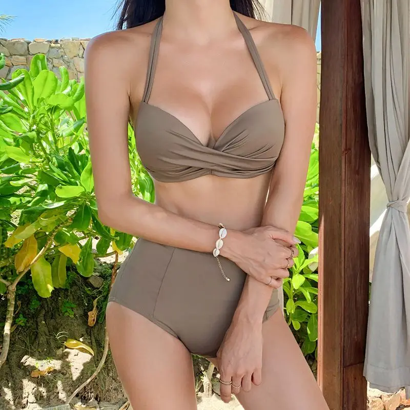 

2022 Newest Women Push Up Bikini Set High Waisted Sexy Swimsuit Solid Vintage Two Pieces Swimwear Maillot De Bain Buiquini