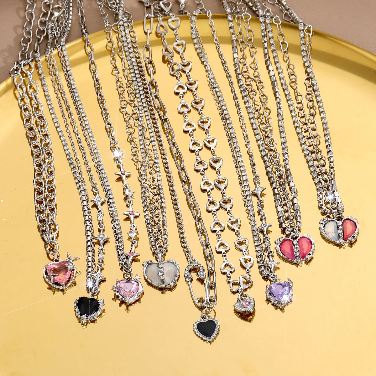 

Inlaid Crystal Barbie Collarbone Chain Women Pink Heart Necklace For Girls Collier Avec Zircons Ожерелье Mэм Jewelry