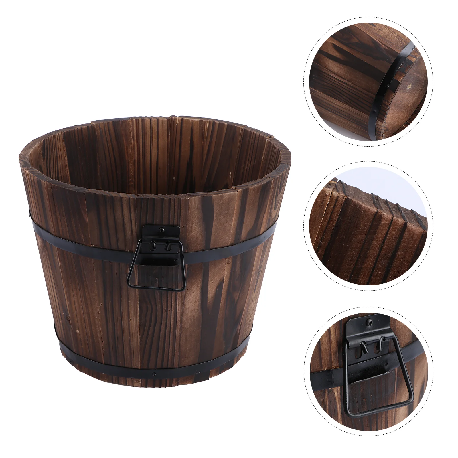 

Carbonized Wood Flowerpot Wooden Pail Rustic Table Decor Succulent Plants Bucket Decorative Barrel Anticorrosion Balcony Solid