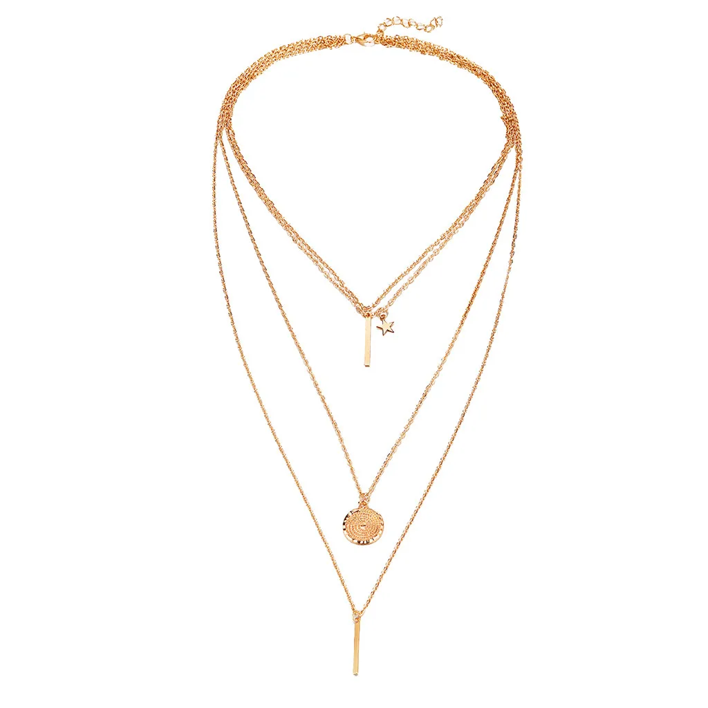 

Multilayer Simple Jewelry Personality Ladies Necklace Beads Metal Necklaces & Pendants