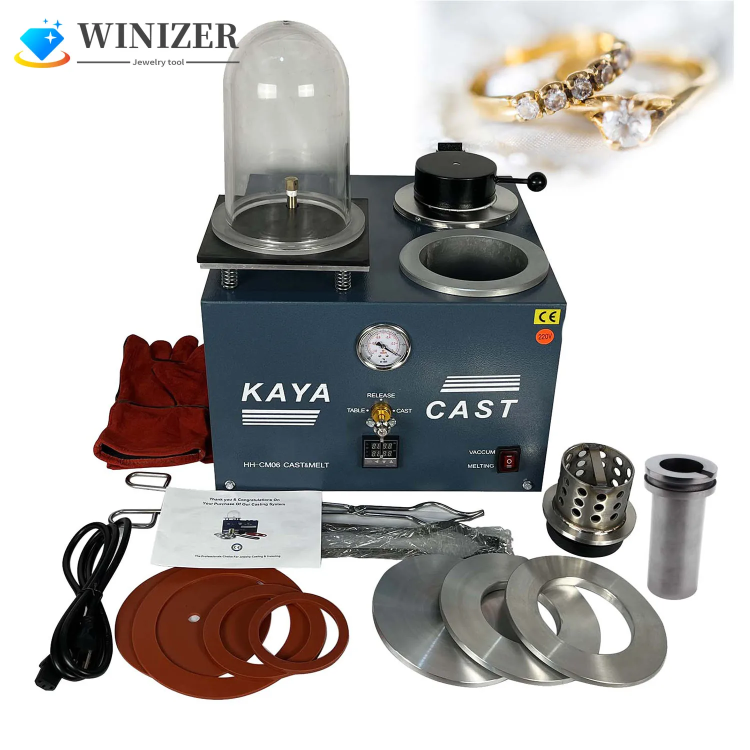 

Vacuum Investing Casting Machine 1/2 HP, 3 CFM Lost Wax Cast Combination 2L Gold Melting Furnace with 1/2/3KG Graphite Crucible