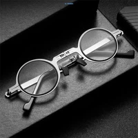 2021 new portable metal round folding reading glasses fashion retro ultralight screwless metal anti blue light reading glasses