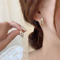 shell double layer earringsdouble layer rhinestone pearl earringsspiral double hoop earringsfritillaria shine zircon earrings