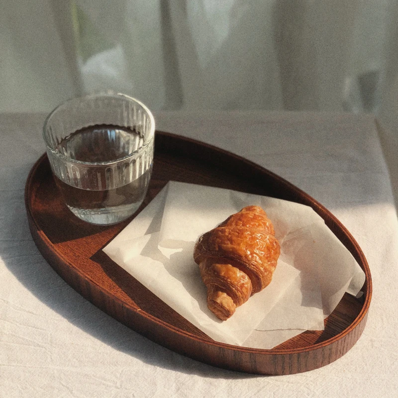 

Japanese Oval Wooden Tray Fashion Stylish Solid Color Small And Delicate Breakfast Round Household Plate Pasta Underglaze
