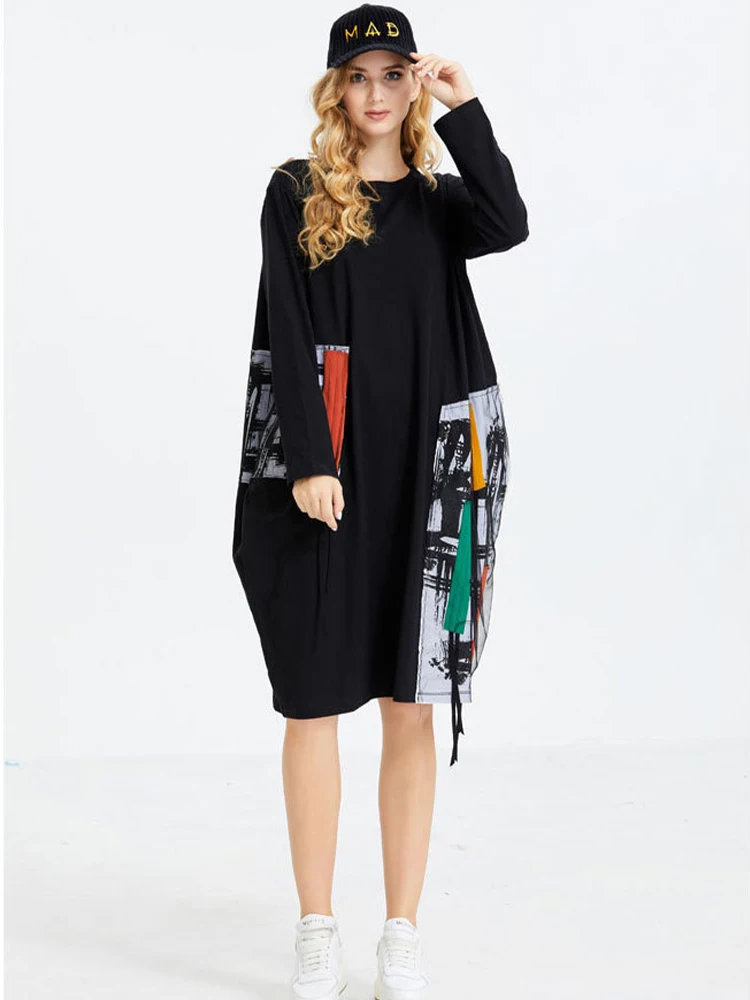 Осень 2021 модное Стильное женское черное платье Max LuLu с принтом женские свободные