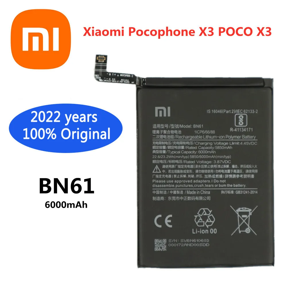 

2022 Years High Quality Original Battery BN61 6000mAh For Xiaomi Pocophone X3 Poco X3 Phone Batteries