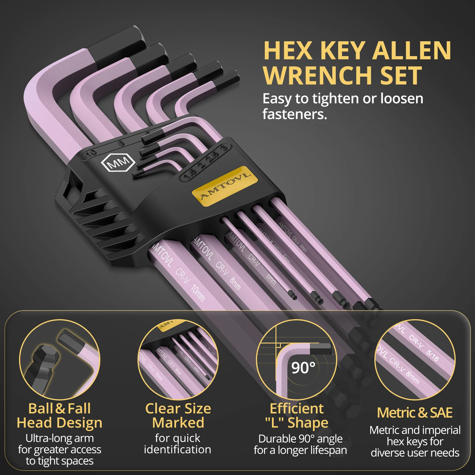 Красочный Набор Шестигранных Ключей Из 18 Предметов Sae И Метрических С Длинной