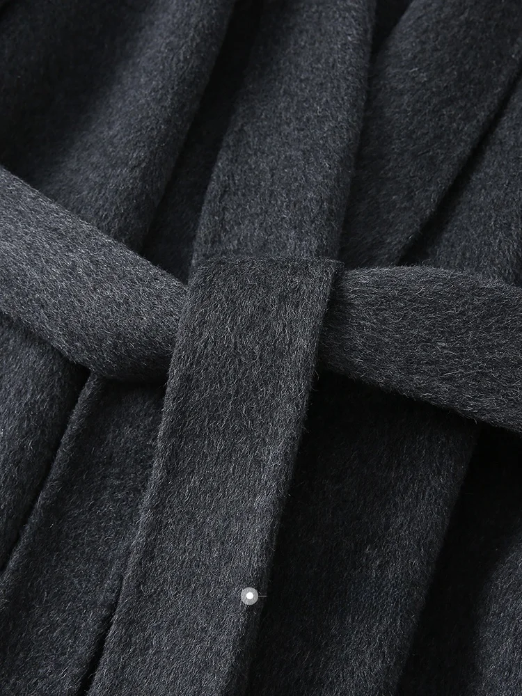 0% кашемир ~ двусторонний дафлкот с зеленым воротником и длинным поясом