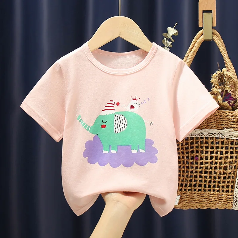 

Детская летняя хлопковая футболка с коротким рукавом для девочек