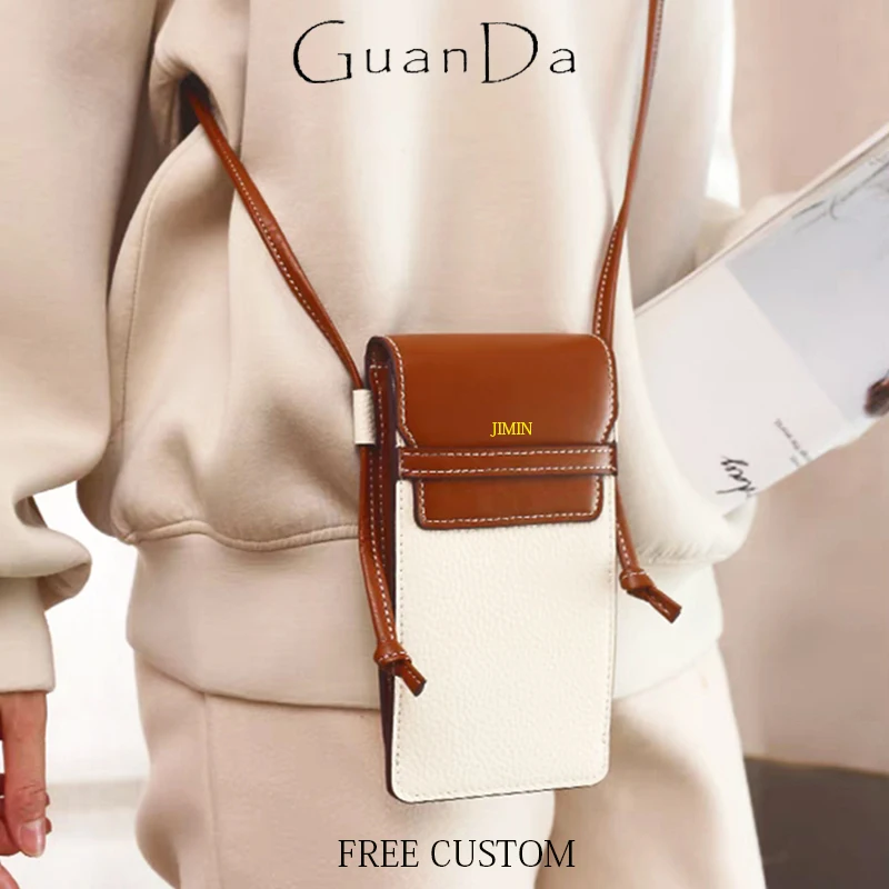 

Custom Name Fashion Phone Cross Body Bag For Woman Luxury Design Slim Flap Purse Genuine Leather Casual Versatile Shoulder Bag