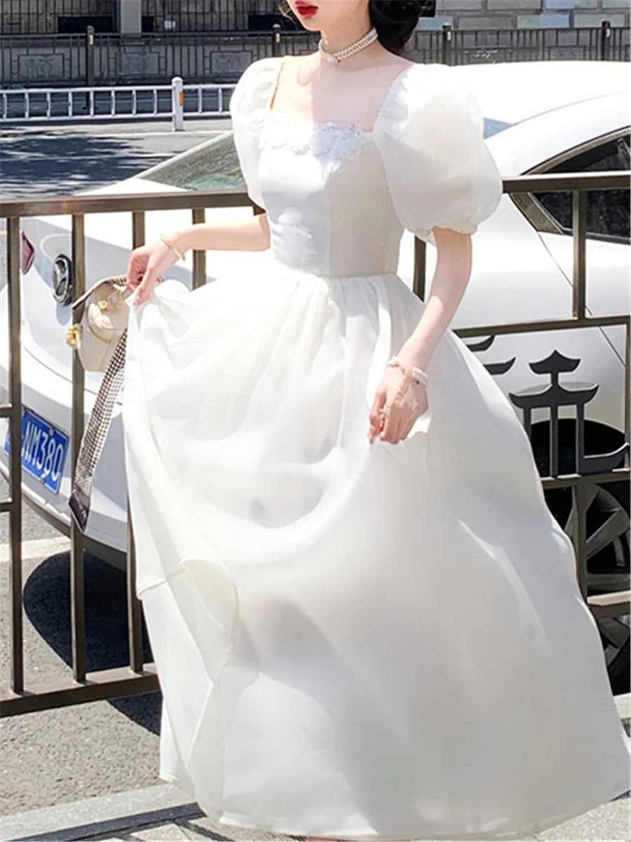 

White Dress Women Elegant Summer 2023 New Fashion Evening Party Ladies Vintage French Female Slim Clothes Korean Midi Dresses