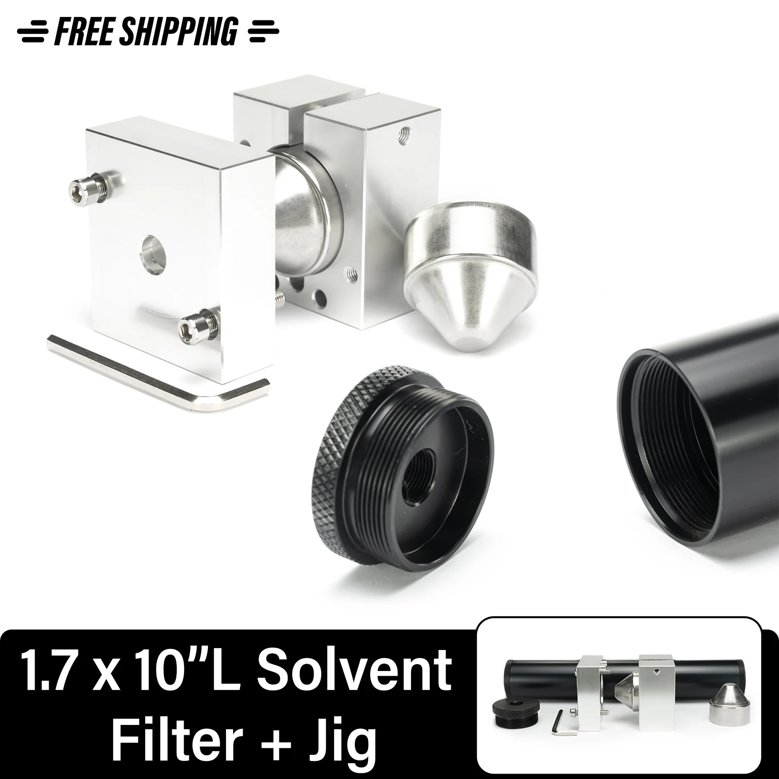 

1.7"OD 10"L Aluminum End Caps 1/2x28+5/8x24 Solvent Cleaning Tube,9pcs Stainless Steel Baffle Cone Cups with Guide Drilling Jig