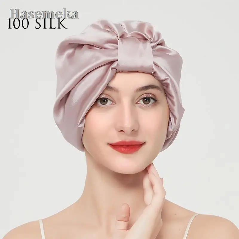 

Double Layers Silk Turban Soft Mulberry Silk Sleeping Cap Hair Care Accessories Absorbent Pure Silk Bonnet