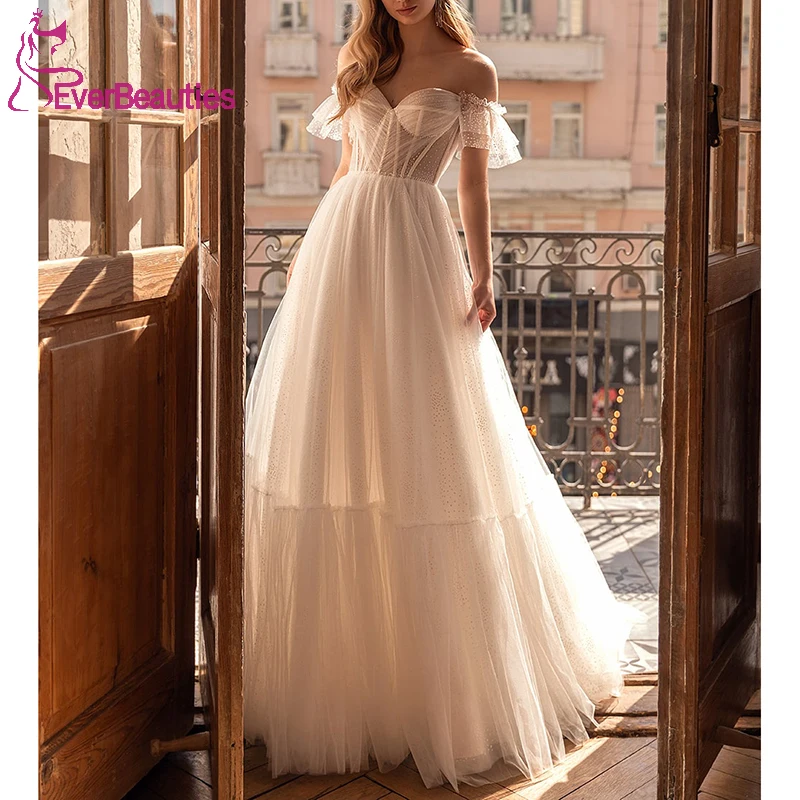 

Robe De Mariee Boho Wedding Dresses 2022 Shiny Tulle Sweetheart Wedding Gowns for Bride Simple Beach Vestidos De Novia