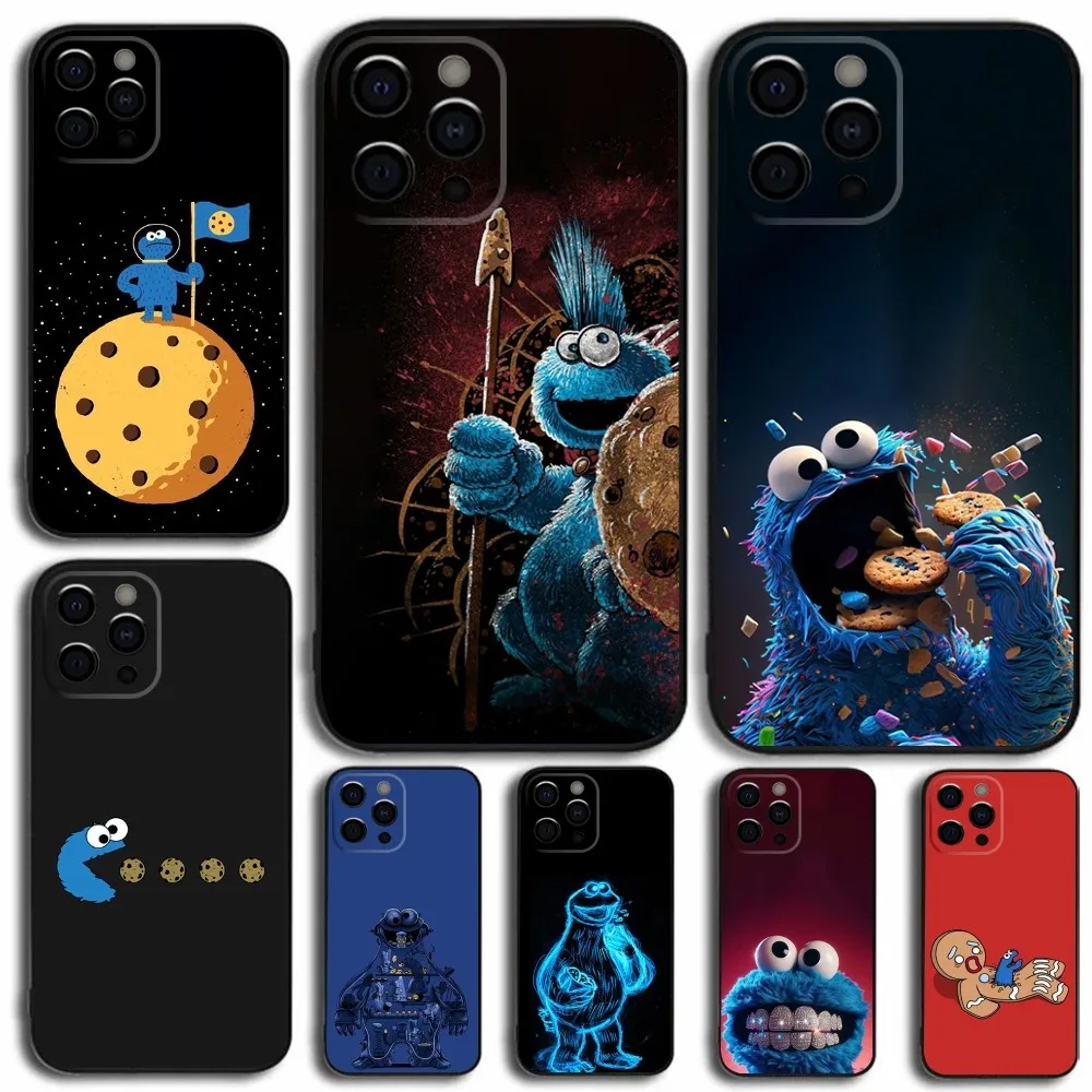 Забавный чехол для телефона C-Cookie-M-Monster iPhone 16 15 14 13 12 11 Pro X XS Max XR Plus мягкий черный