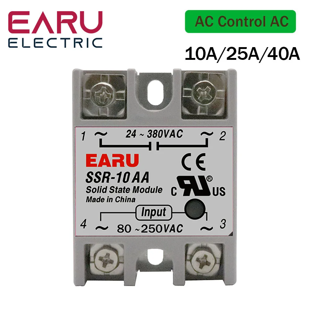 SSR-25AA SSR 10A 25A 40A твердотельный релейный модуль AC 80-250V Вход AC 24-380V выход для ПИД-регулятора температуры