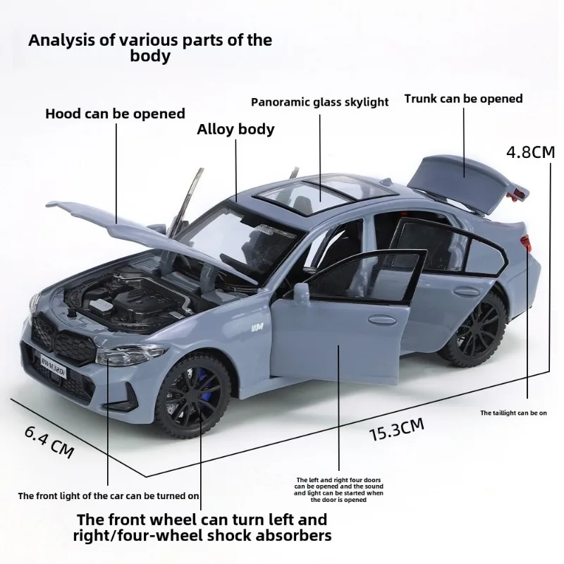 Фото Моделирование 1:32 BMW 320I модель автомобиля из сплава, звук, свет, литой под давлением игрушечный автомобиль, игрушечный автомобиль, подарок на день рождения, миниатюрный домашний декор №5